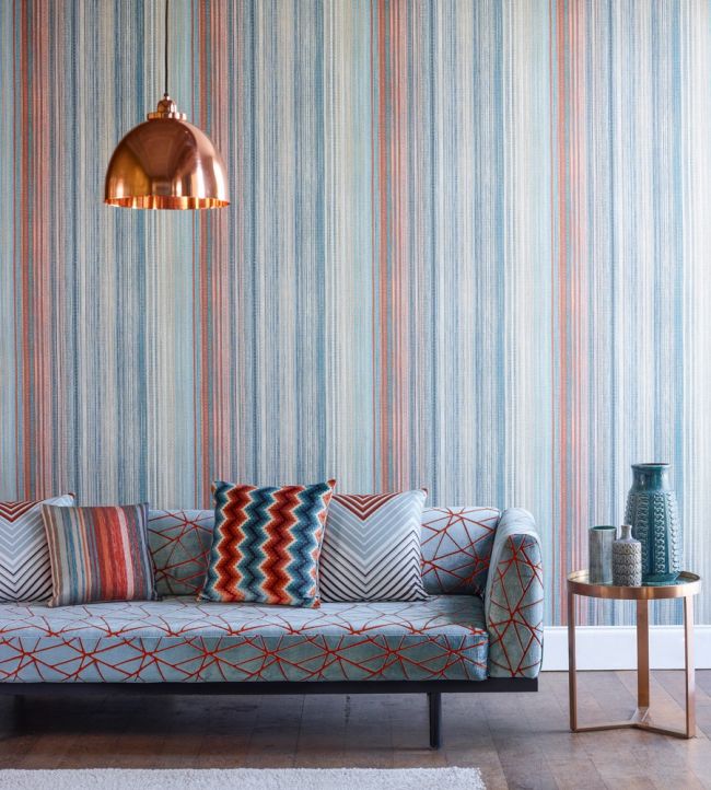 Spectro Stripe Wallpaper - Teal/Sedona/Rust - HMWF111961 - Harlequin