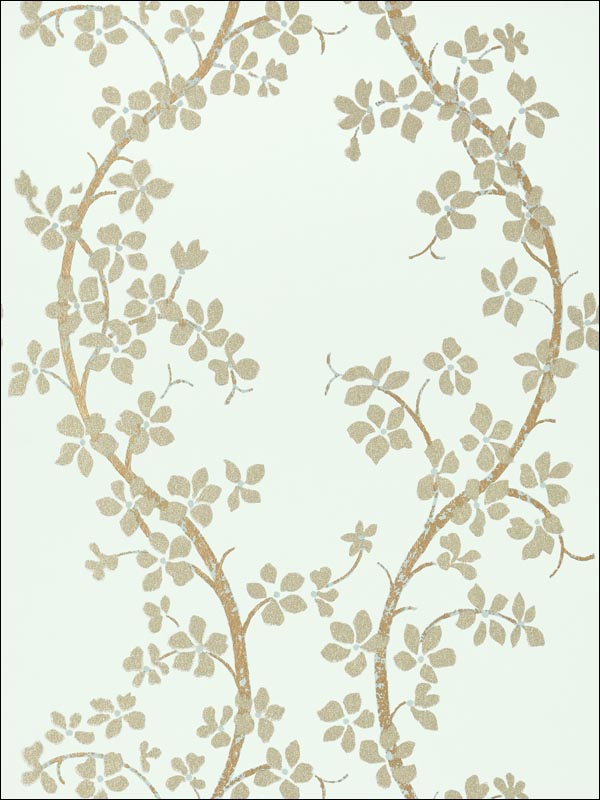 St. Albans Grove Wallpaper - Metallic Pewter on Aqua - AT6154 - Anna French