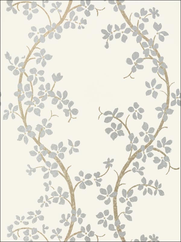 St. Albans Grove Wallpaper - Silver on Cream - AT6153 - Anna French