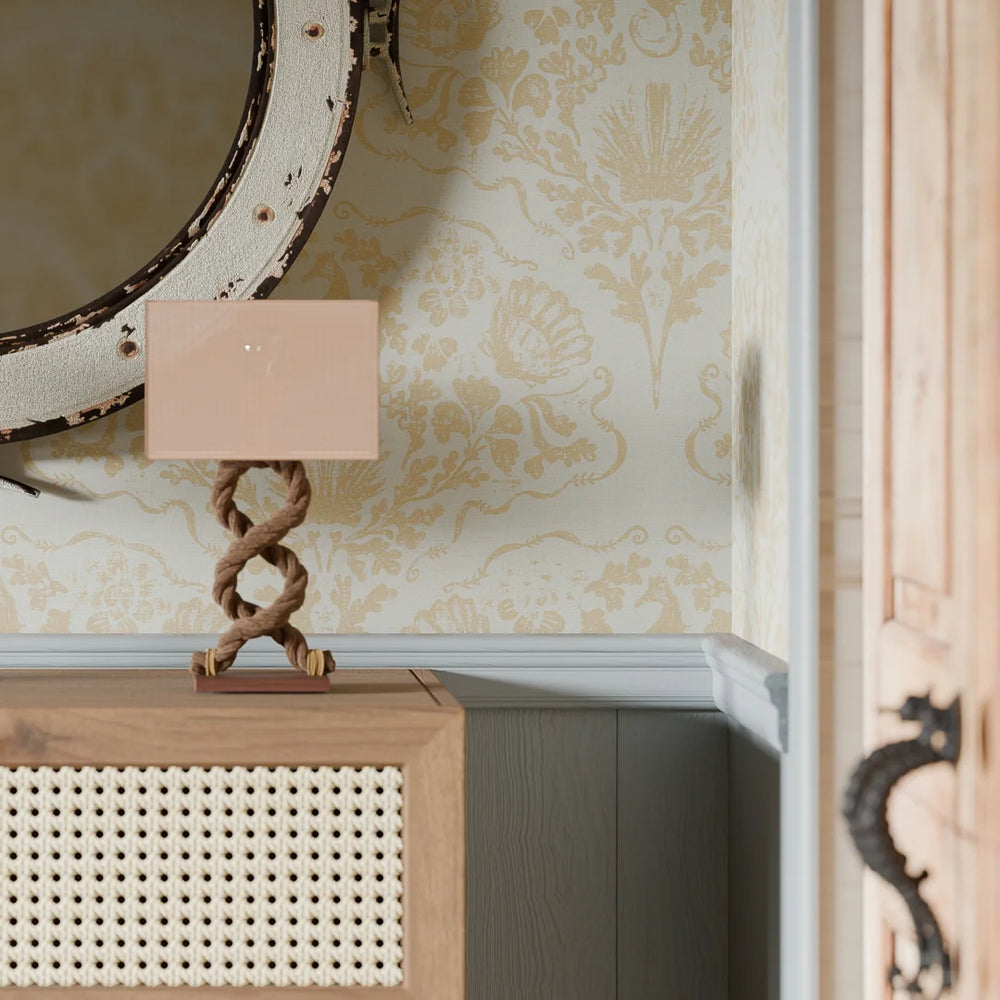 St. Mawes Lace Wallpaper - Antique Gold on Duck Egg - Lucie Annabel