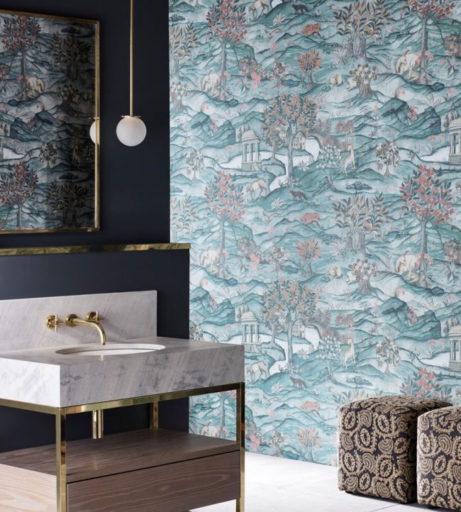 Stand Wood Wallpaper - Teal/Velvet Blue - ZDAR312855 - Zoffany