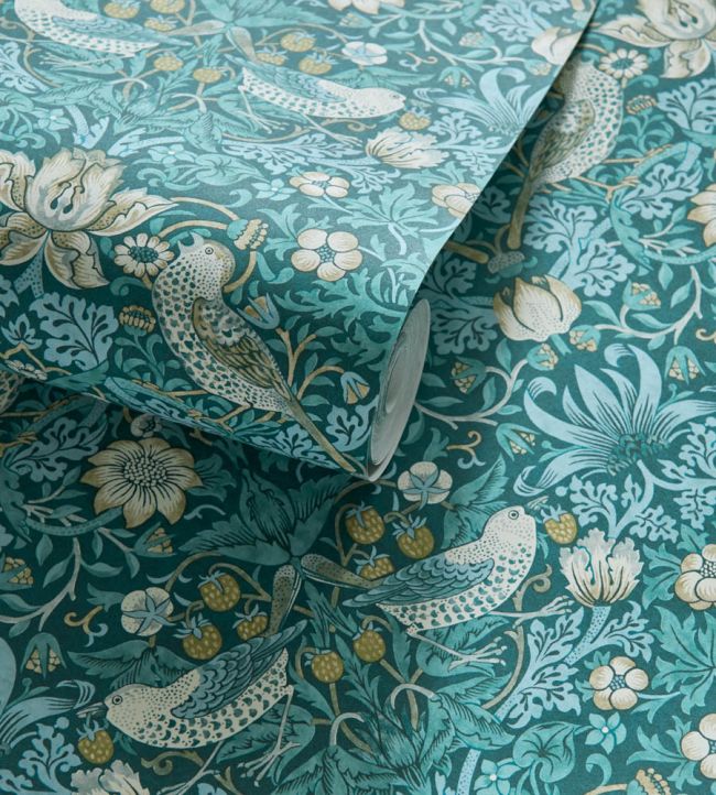 Strawberry Thief Wallpaper - Teal - W0171/06 - Clarke & Clarke