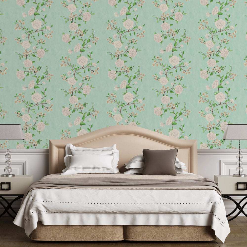 Summer in Peony Park Wallpaper - Duck Egg - Lucie Annabel