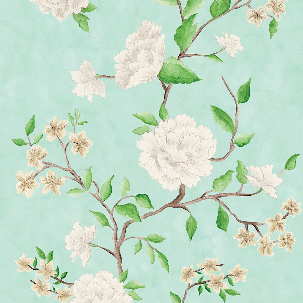 Summer in Peony Park Wallpaper - Duck Egg - Lucie Annabel