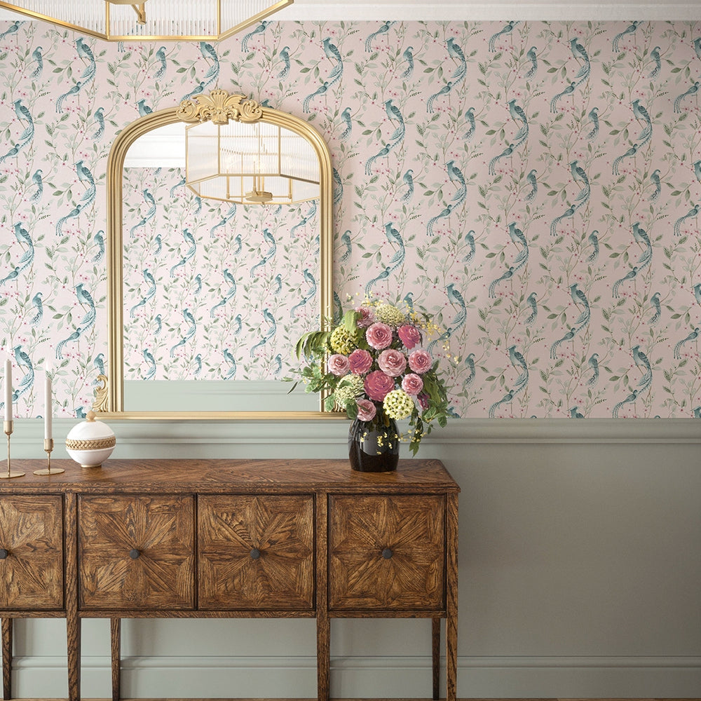 Sunrise Serenade Wallpaper - Blush & Teal - Lucie Annabel