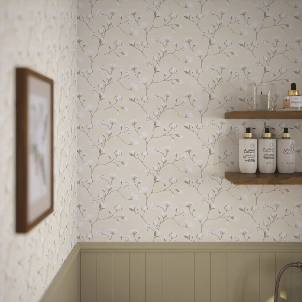 Sweet Magnolia Wallpaper - Linen Cream - Lucie Annabel