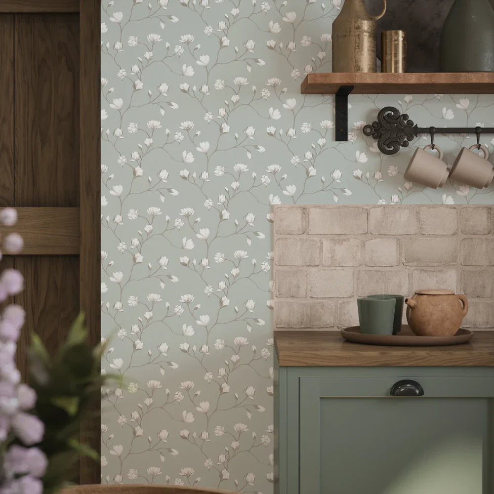 Sweet Magnolia Wallpaper - Sage Green - Lucie Annabel