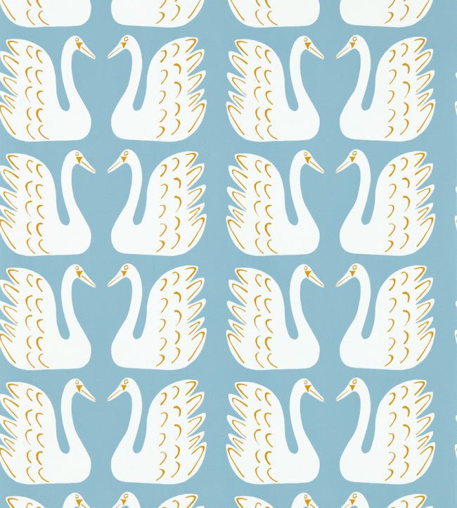 Swim Swam Swan Wallpaper - Sky / Chai - NART112809 - Scion