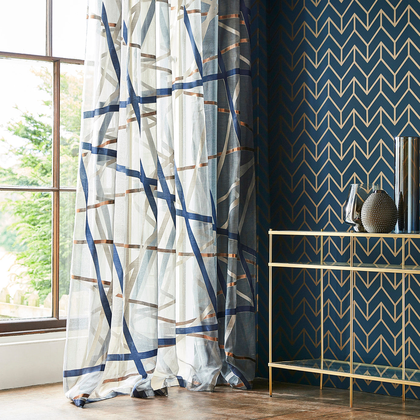Tessellation Wallpaper - Marine/Copper - HMWF111986 - Harlequin