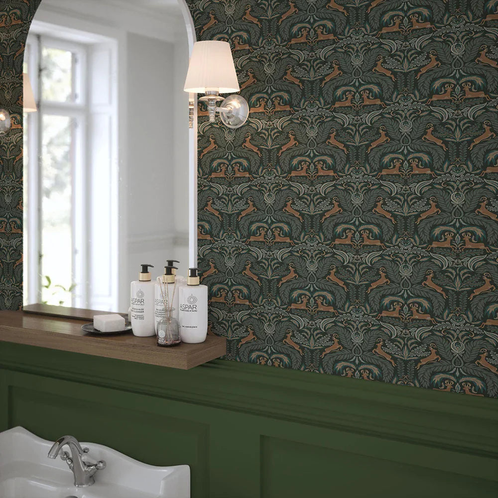 The Endearing Deer Wallpaper - Shades of Green - Lucie Annabel