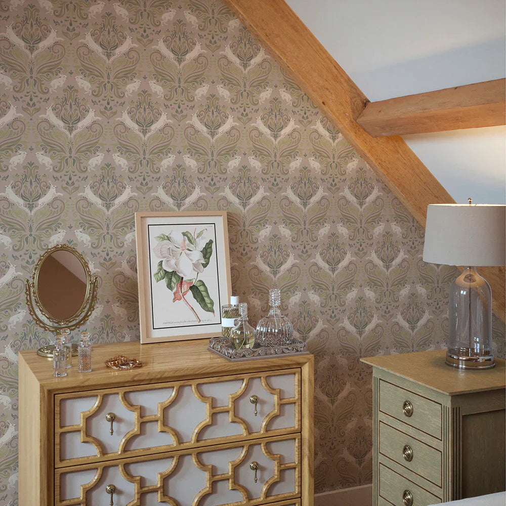 The Hopping Hare Wallpaper - Earthy Hues - Lucie Annabel