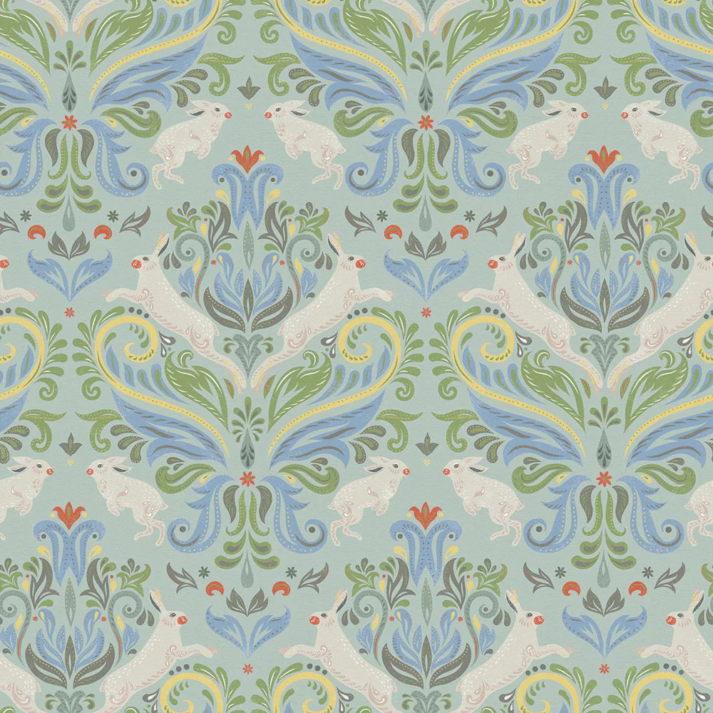 The Hopping Hare Wallpaper - Springtime Shades - Lucie Annabel