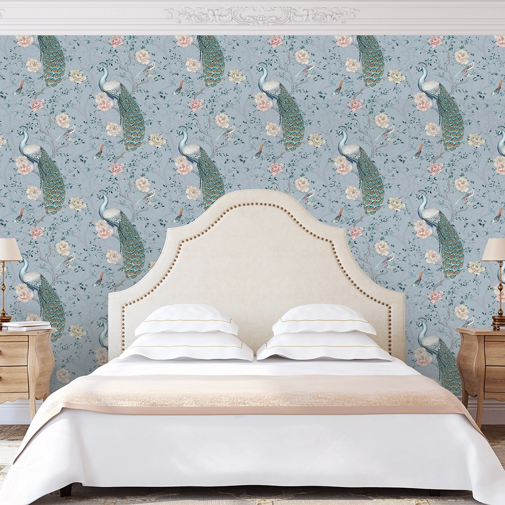 The Peacock's Promise Wallpaper - Heritage Blue - Lucie Annabel