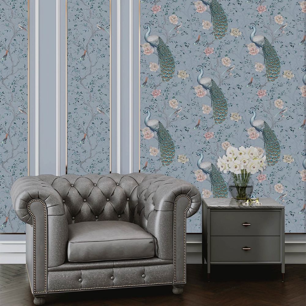 The Peacock's Promise Wallpaper - Heritage Blue - Lucie Annabel