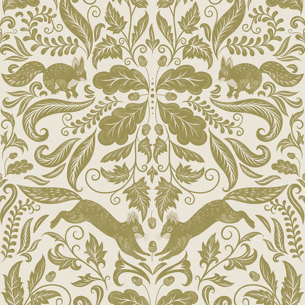 The Secret Squirrel Wallpaper - Avocado - Lucie Annabel