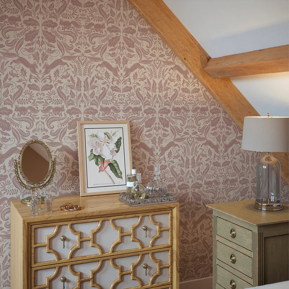 The Secret Squirrel Wallpaper - Rosewood - Lucie Annabel