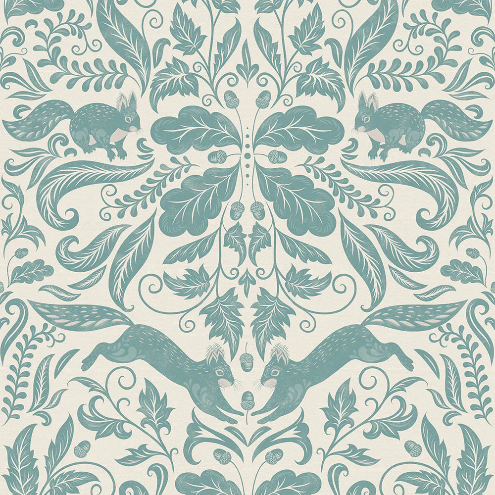 The Secret Squirrel Wallpaper - Teal - Lucie Annabel
