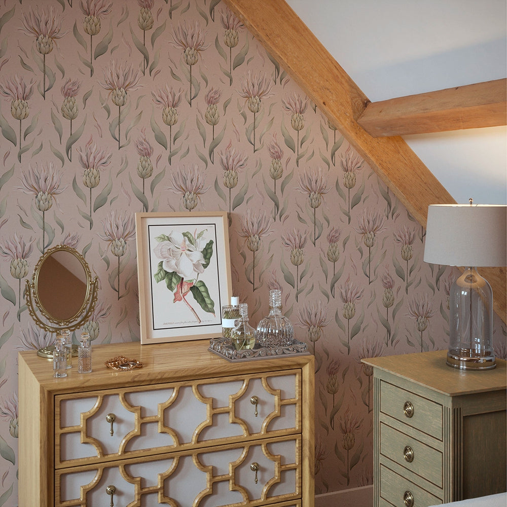 Thistle Royale Wallpaper - Dusty Pink - Lucie Annabel