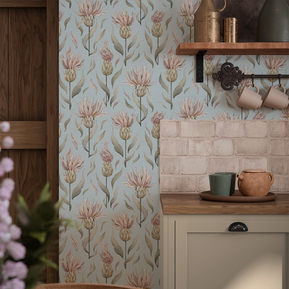 Thistle Royale Wallpaper - Mineral Mist - Lucie Annabel