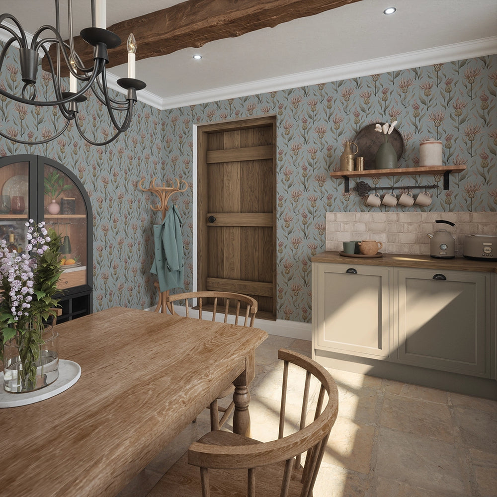 Thistle Royale Wallpaper - Mineral Mist - Lucie Annabel