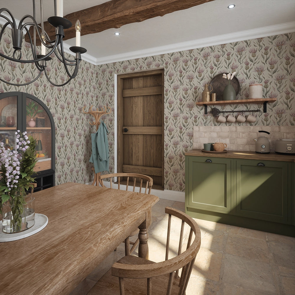 Thistle Royale Wallpaper - Vintage Cream - Lucie Annabel