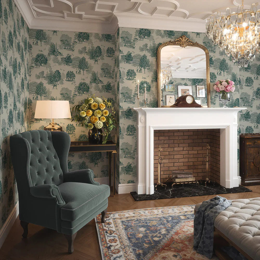 Toile De Jouy Wallpaper - Deep Teal - Lucie Annabel