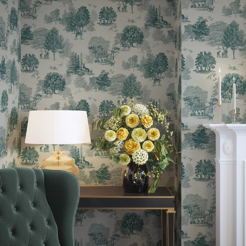 Toile De Jouy Wallpaper - Deep Teal - Lucie Annabel