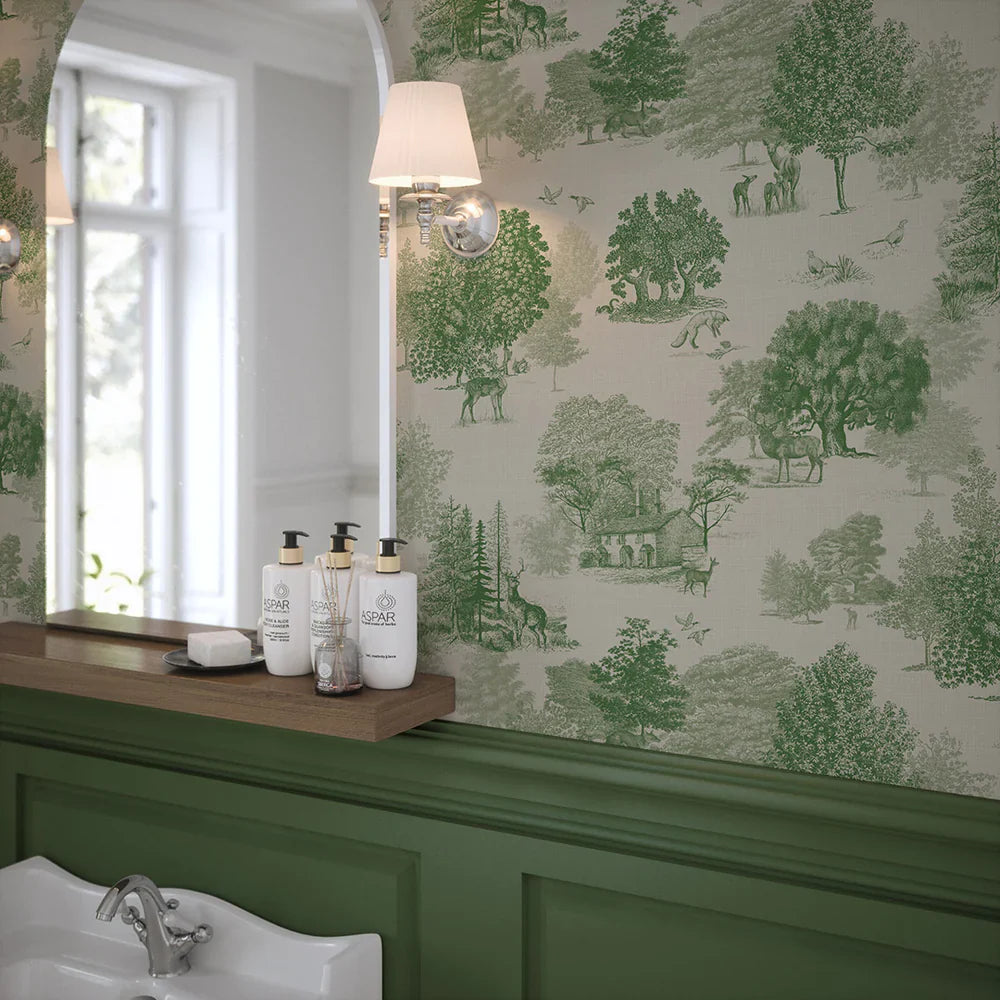Toile De Jouy Wallpaper - Fern Green - Lucie Annabel