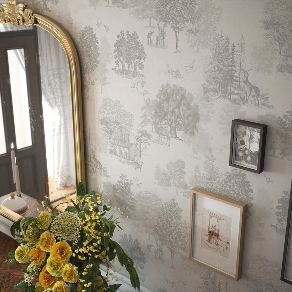 Toile De Jouy Wallpaper - Greige - Lucie Annabel