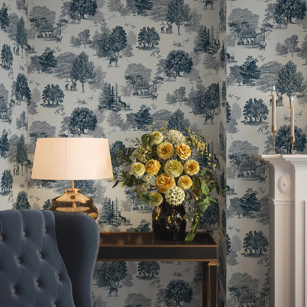 Toile De Jouy Wallpaper - Ink Blue - Lucie Annabel