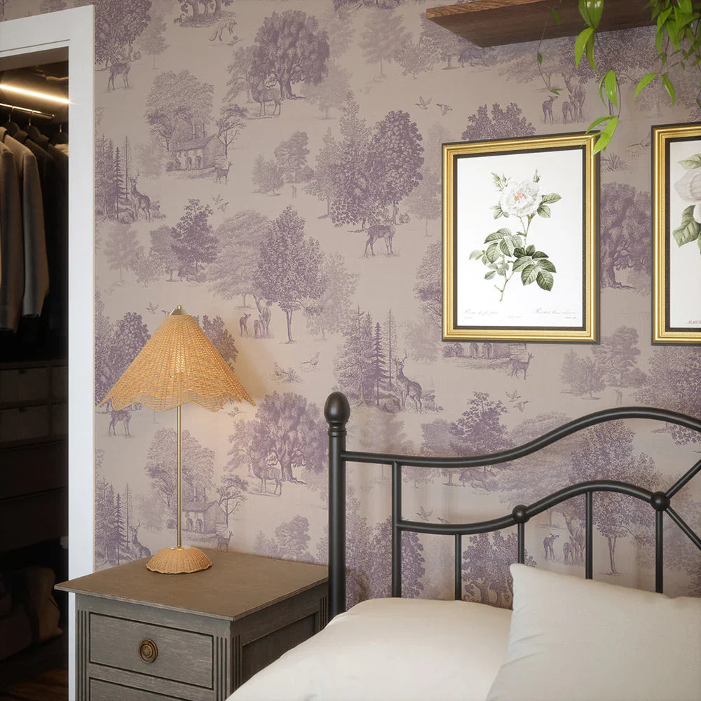 Toile De Jouy Wallpaper - Lavender - Lucie Annabel
