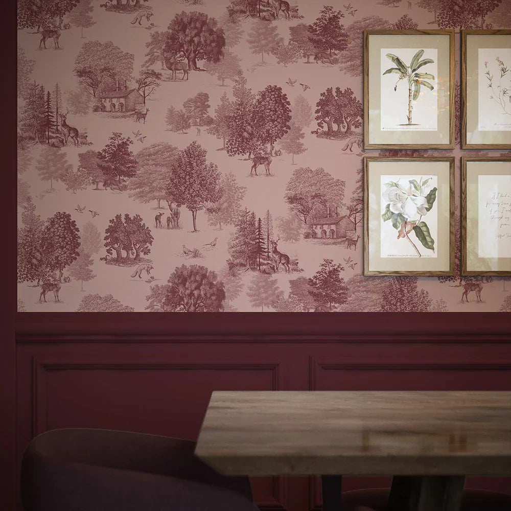 Toile De Jouy Wallpaper - Red Berry - Lucie Annabel