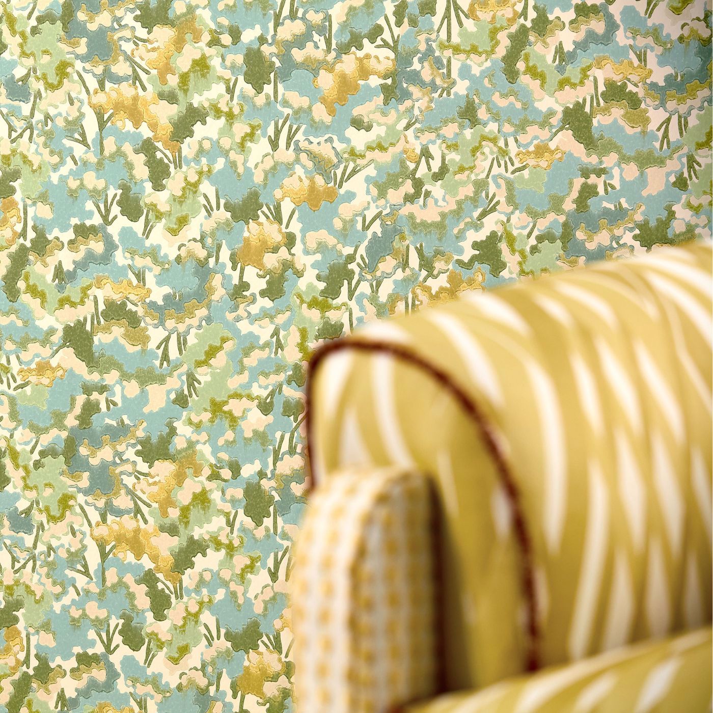 Tree Tops Wallpaper - Honey/Clover/Sky - HRTW113121 - Harlequin
