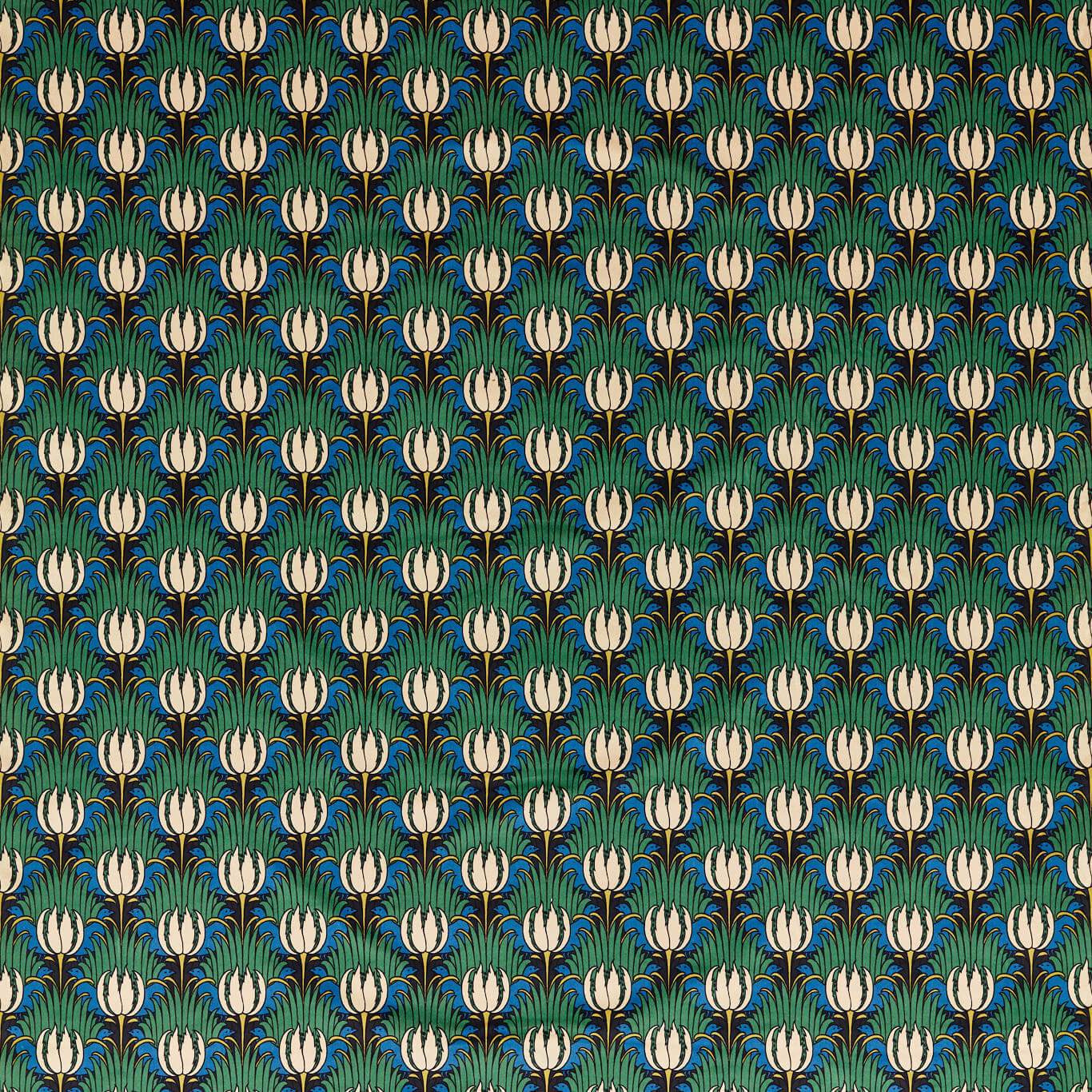 Tulip & Bird Fabric - Goblin Green & Raven - 520013 - Morris & Co