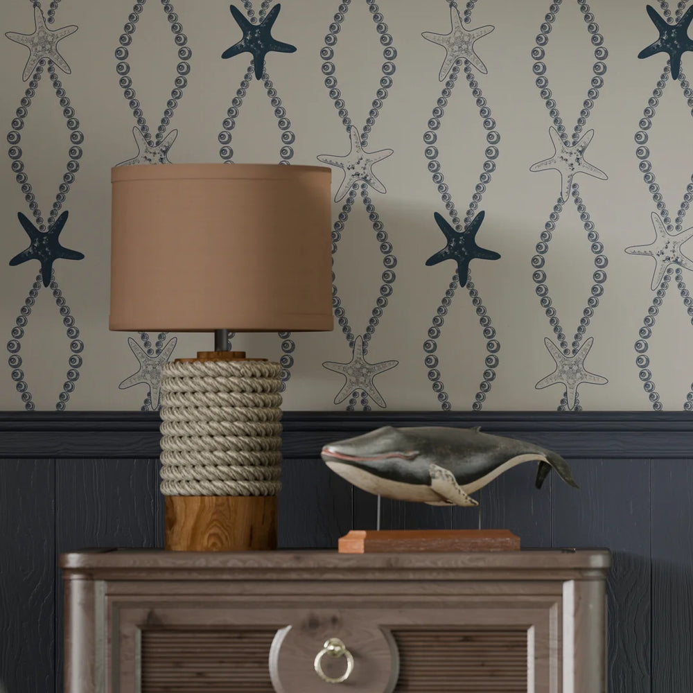 Underwater Treasure Wallpaper - Classic Navy on Pearl White - Lucie Annabel