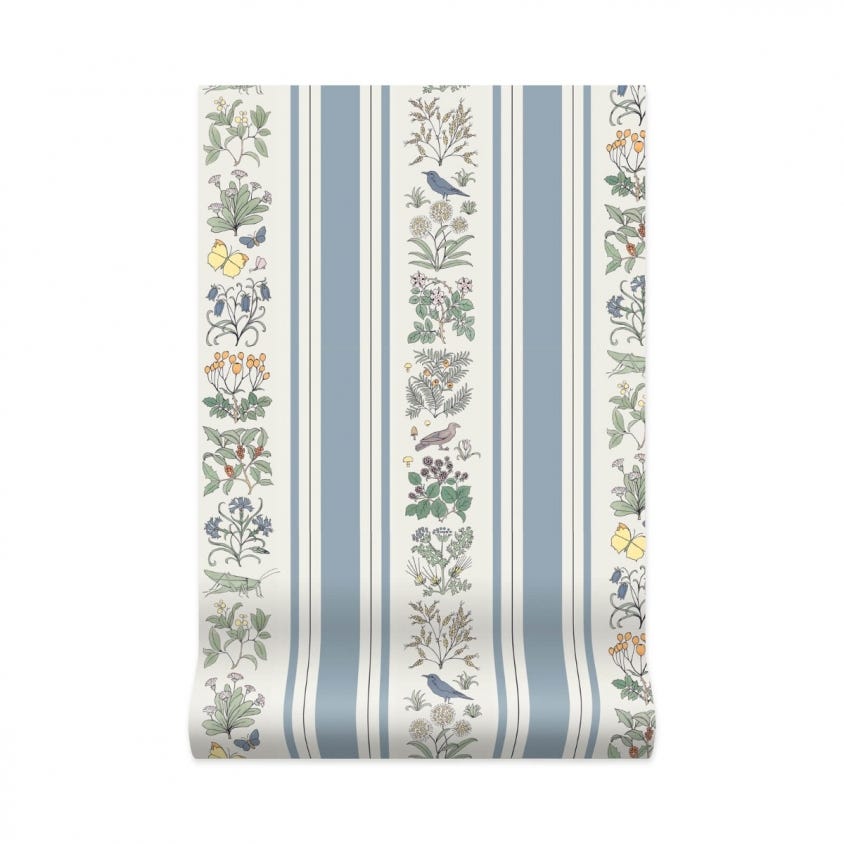 VOYSEY'S GARDEN Stripe Wallpaper - Off-White & Ether - House of Hackney