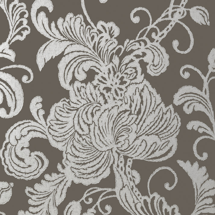 Verey Wallpaper - Silver on Charcoal - AT6011 - Anna French