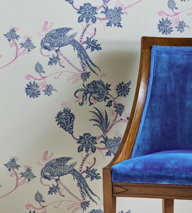 Vintage Bird Trail Wallpaper - Blue / Pink - BG2000101 - Barneby Gates
