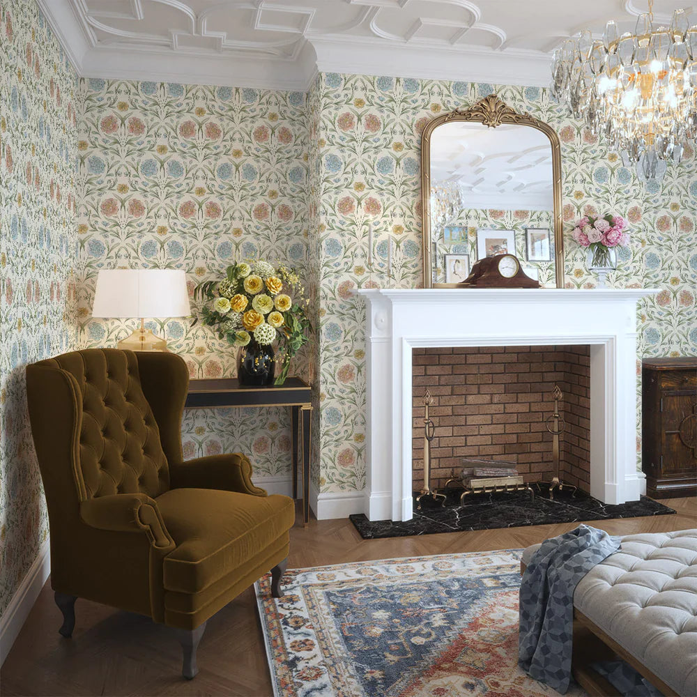 Vintage Trellis Wallpaper - Summer Shades on Vintage Cream - Lucie Annabel