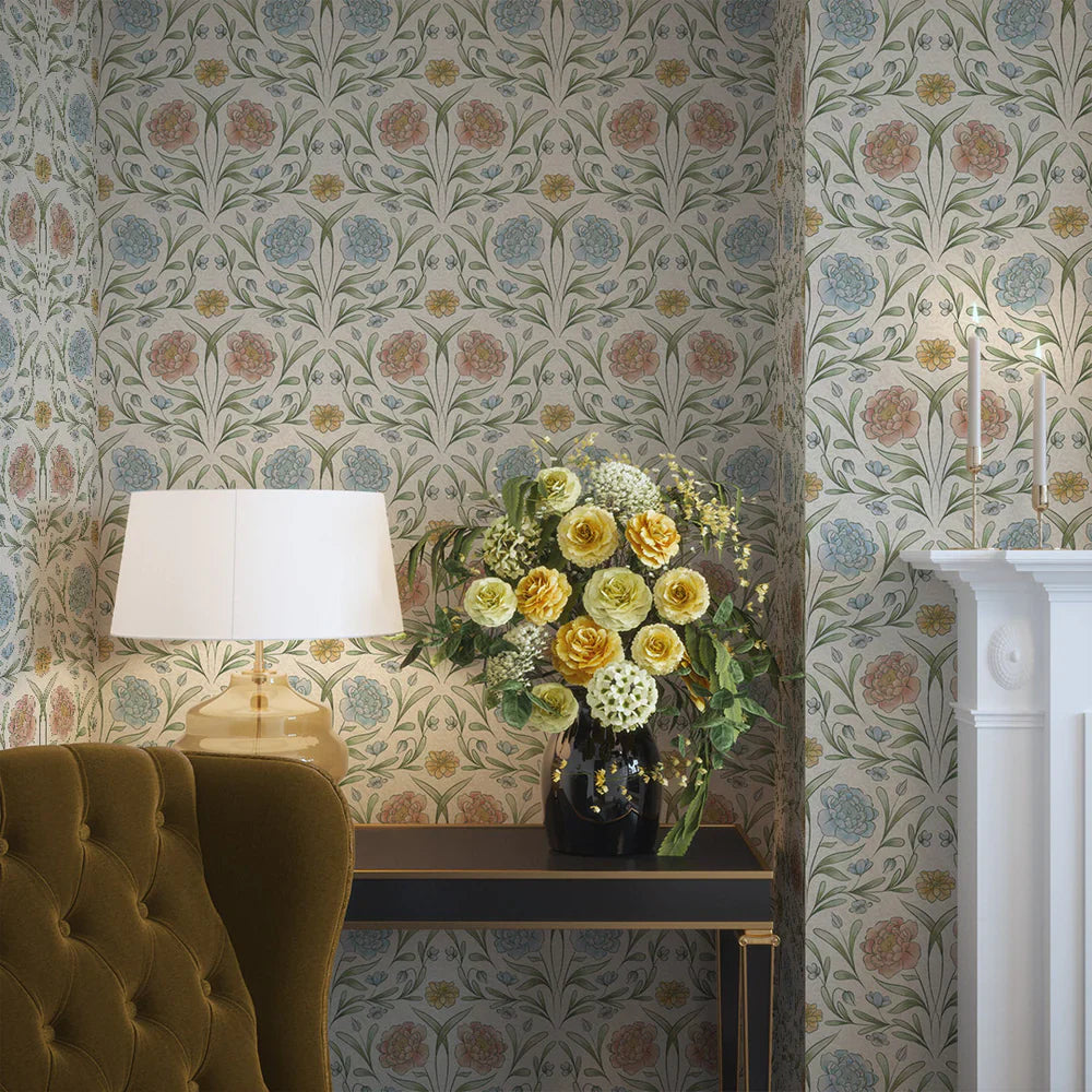 Vintage Trellis Wallpaper - Summer Shades on Vintage Cream - Lucie Annabel