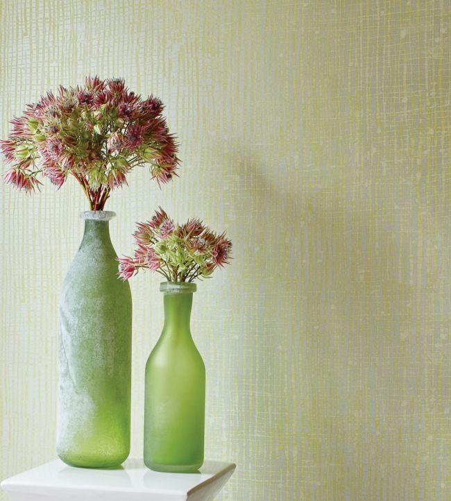 Violage Wallpaper - Citron and Metallic Silver - AT7931 - Anna French