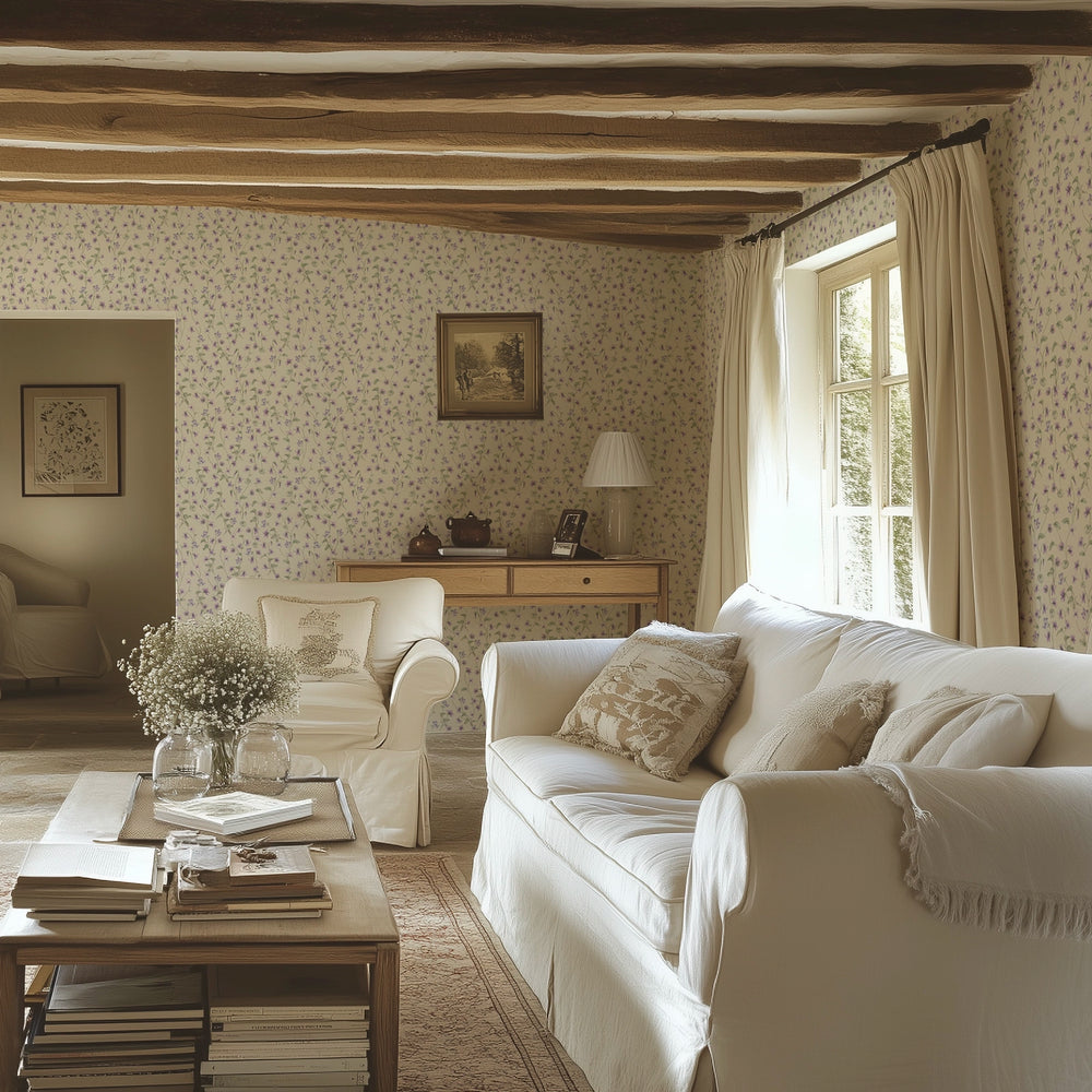 Violet Wallpaper - Vintage Cream - Lucie Annabel