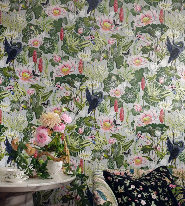 Waterlily Wallpaper - Dove - Clarke & Clarke