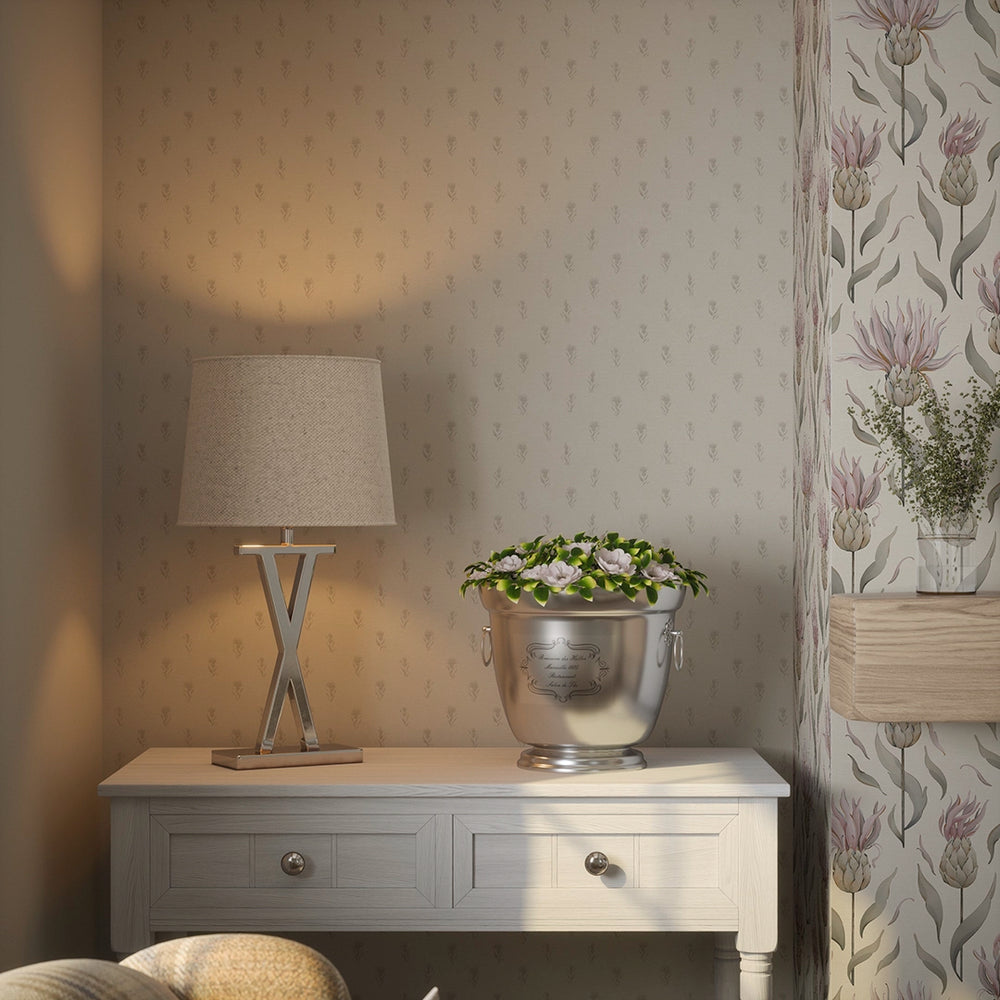 Wee Thistle Wallpaper - Castle Stone on Vintage Cream - Lucie Annabel