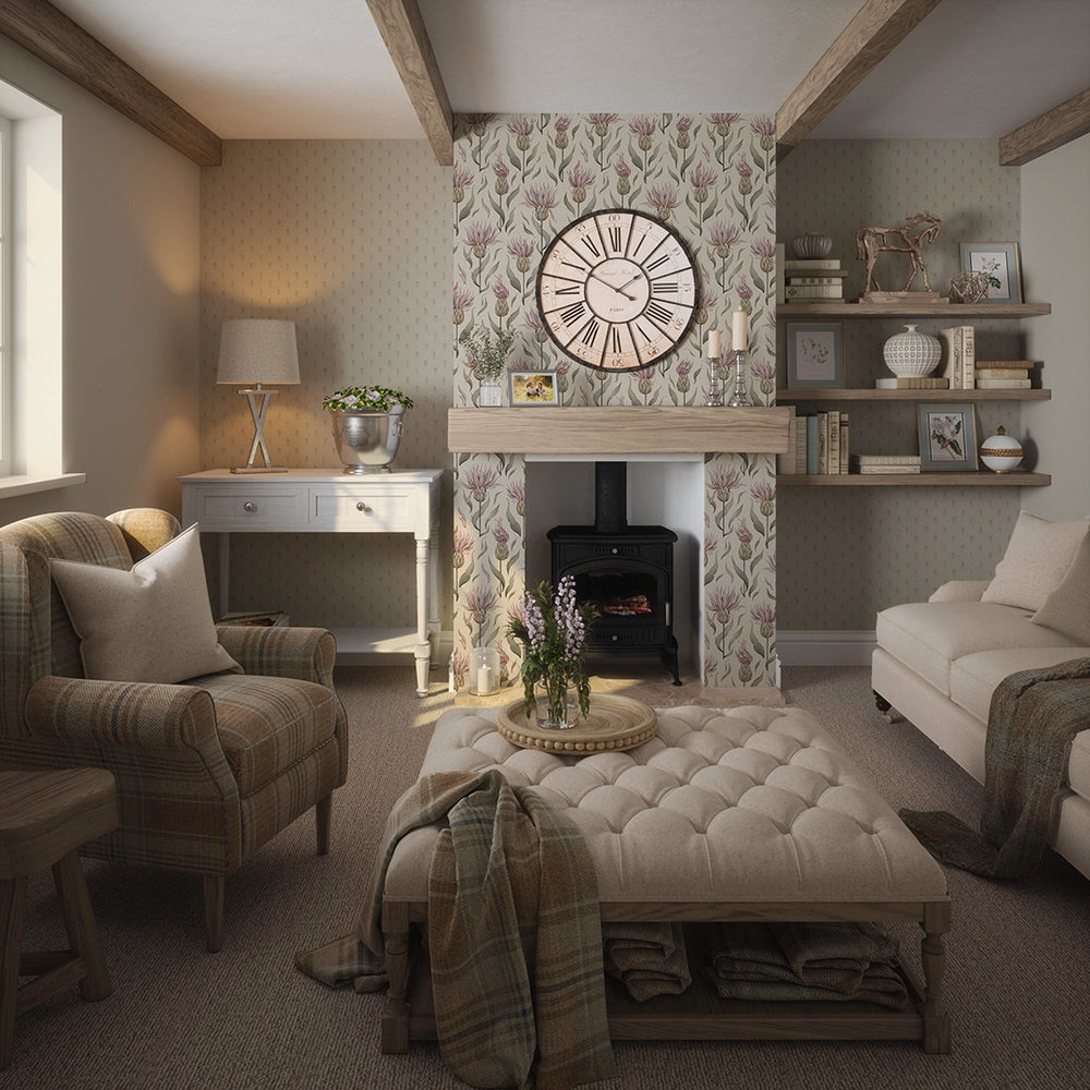 Wee Thistle Wallpaper - Castle Stone on Vintage Cream - Lucie Annabel
