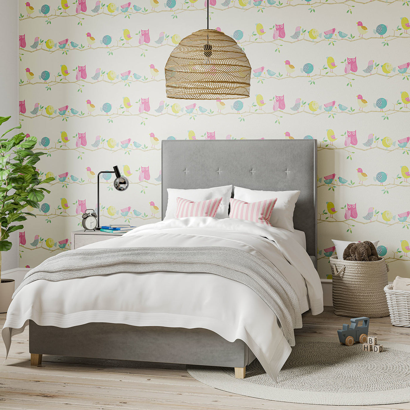 What A Hoot Wallpaper - Pink Aqua Apple & Natural - HLTF112650 - Harlequin