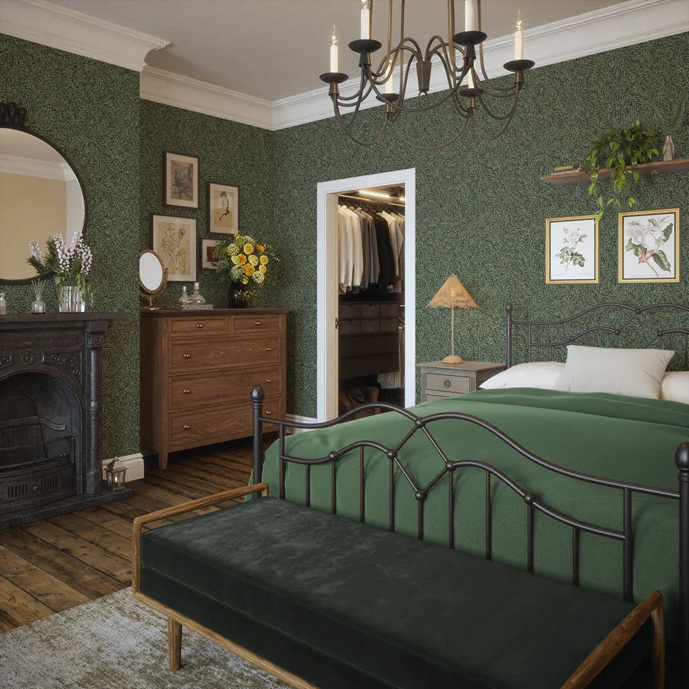 Whimsical Willow Wallpaper - Bayleaf on Juniper Green - Lucie Annabel