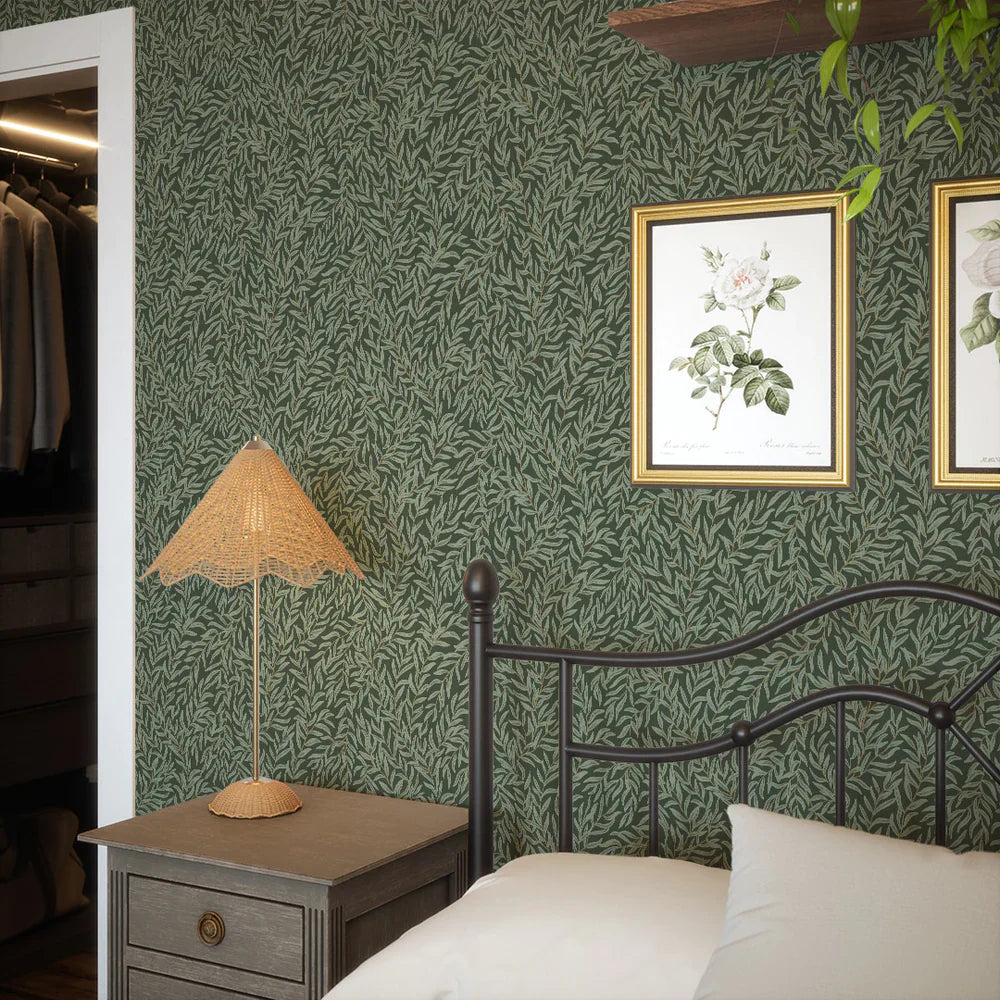 Whimsical Willow Wallpaper - Bayleaf on Juniper Green - Lucie Annabel