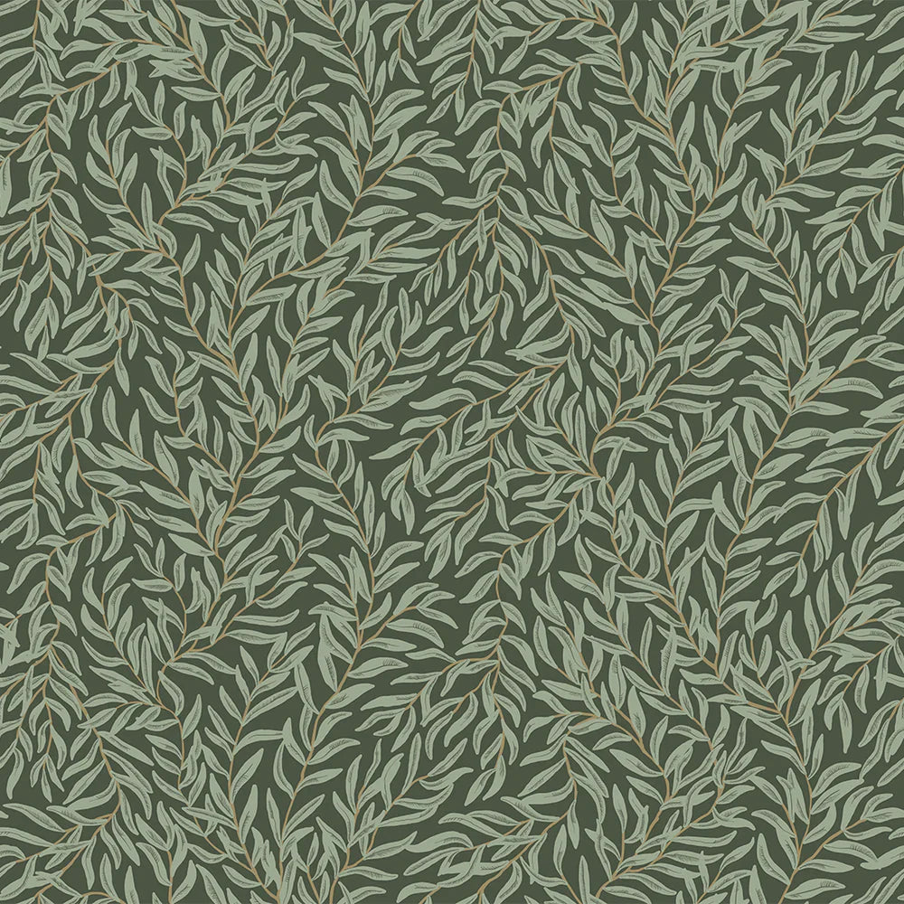 Whimsical Willow Wallpaper - Bayleaf on Juniper Green - Lucie Annabel