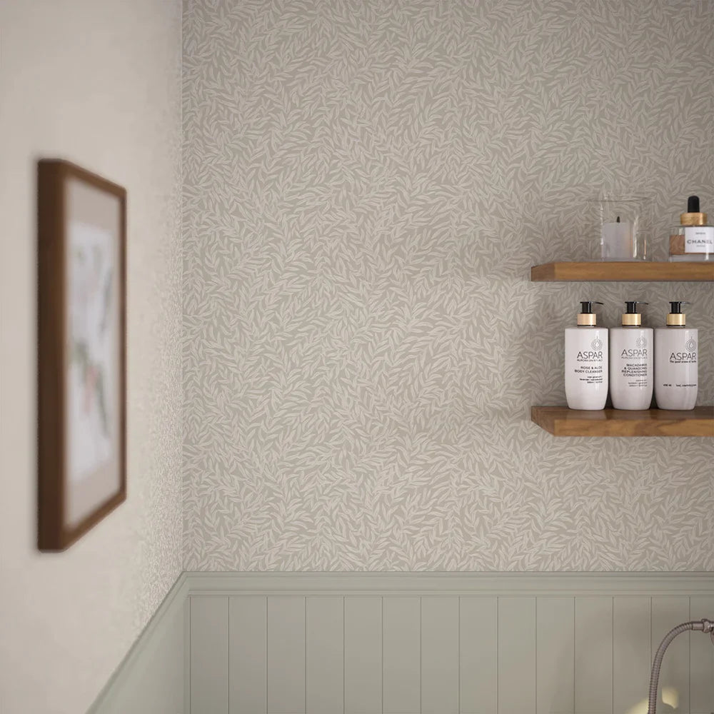 Whimsical Willow Wallpaper - Vintage Cream on Stone - Lucie Annabel